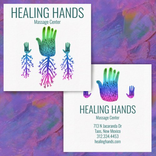 Healing Hands Rainbow Colorful Watercolor Square Business Card
