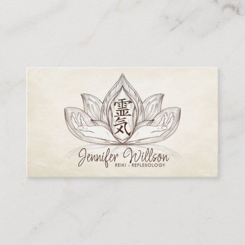 Healing Hands Reiki Symbol in Lotus drawing Business Card