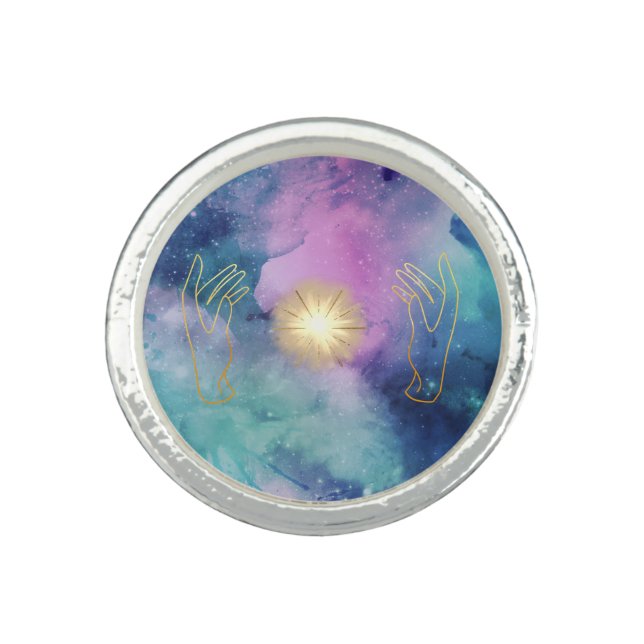*~* Healing Hands  Universe Cosmic Stars Light Ring (Front)