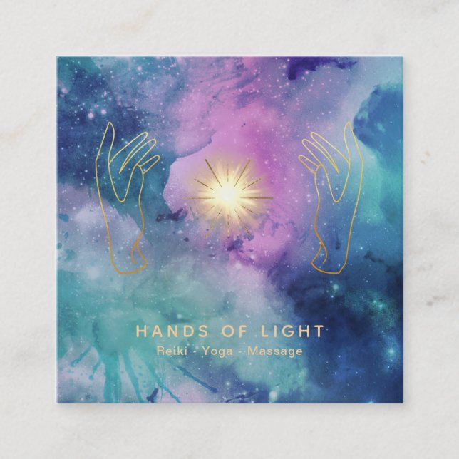 *~* Healing Hands  Universe Cosmic Stars Light Square Business Card (Front)