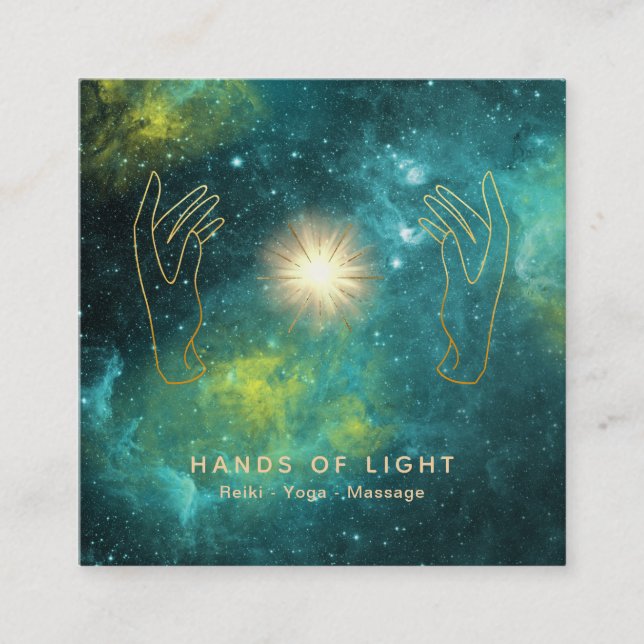 *~* Healing Hands  Universe Cosmic Stars Lights Square Business Card (Front)