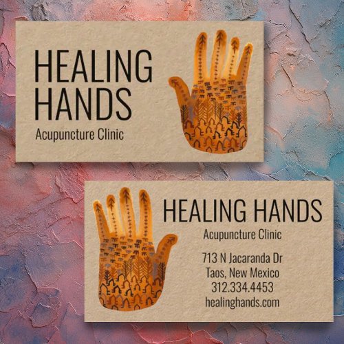 Healing Hands Watercolor Boho Kraft  Business Card