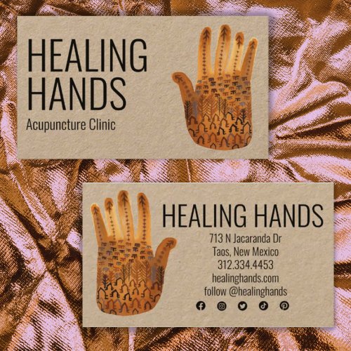 Healing Hands Watercolor Boho Social Media Icons Business Card