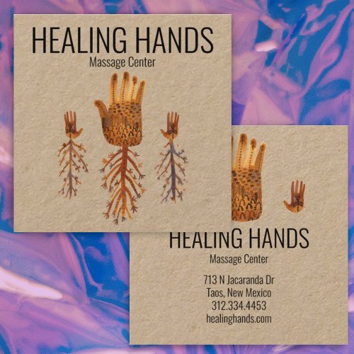 Healing Hands Watercolor Boho Square Business Card