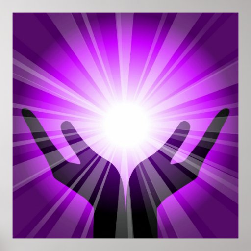 Healing hands with purple energy by healinglove posters | Zazzle