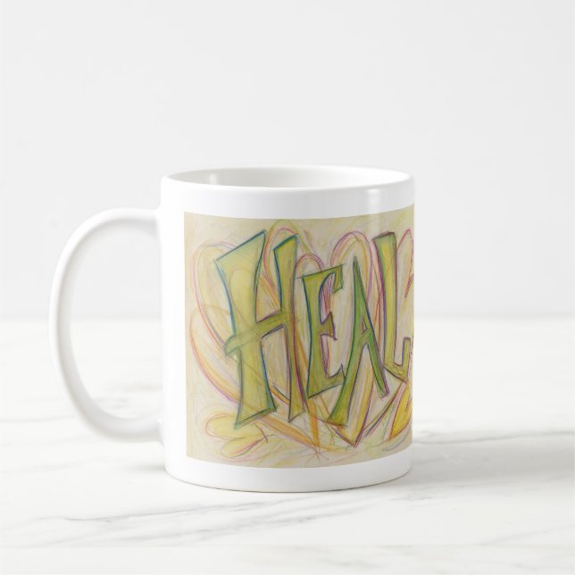 Healing Hearts Inspirational Word Art Coffee Cup (Left)