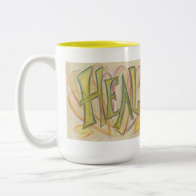 Healing Hearts Inspirational Word Art Coffee Mugs (Left)