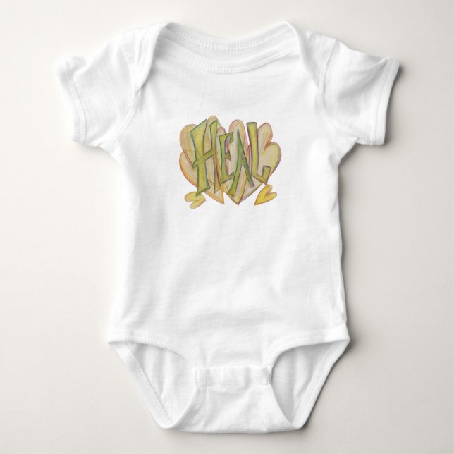 Healing Hearts Word Art Baby Clothing Bodysuit (Front)