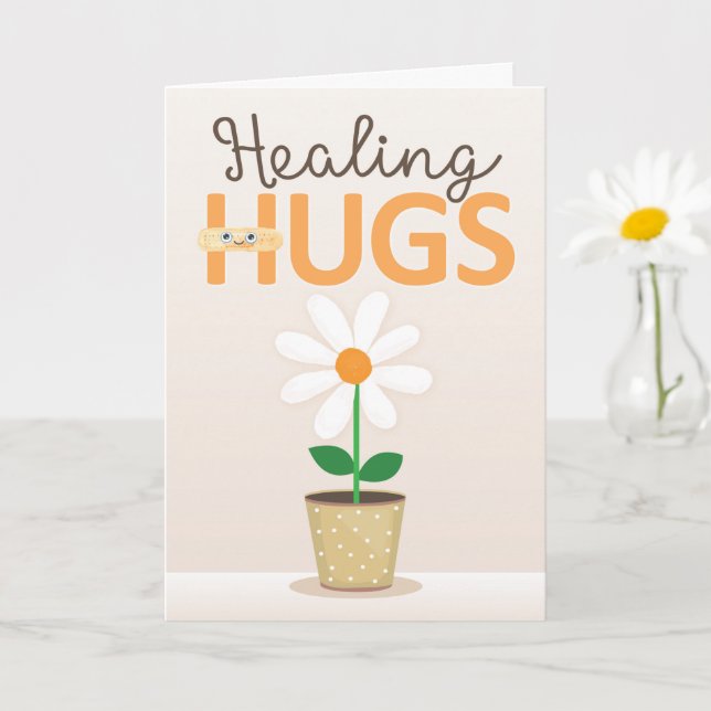Healing Hugs Get Well with Bandage and Flower Card | Zazzle