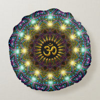 Healing Light Mandala Om Symbol Round Pillow