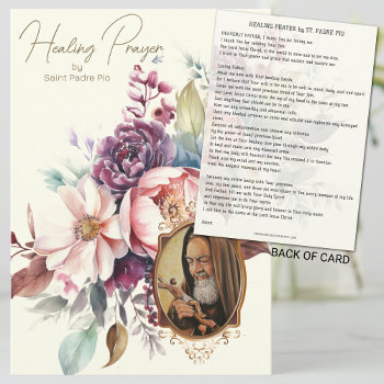 Healing Prayer By St. Padre Pio Prayer Card by ShowerOfRoses at Zazzle