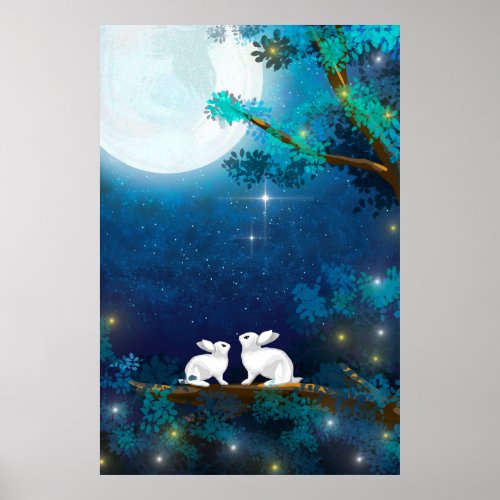 Healing Rabbit Moonlight Mid Autumn Festival Poster