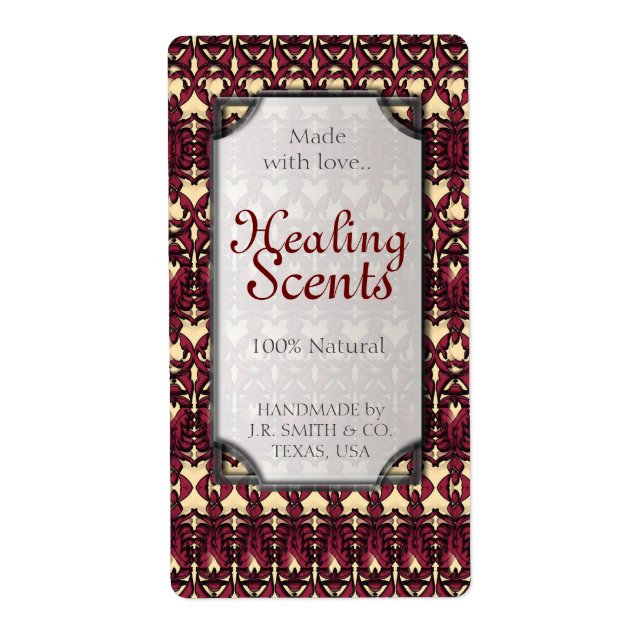 Healing Scents Plum Red Arabesque Bottle Labels (Front)