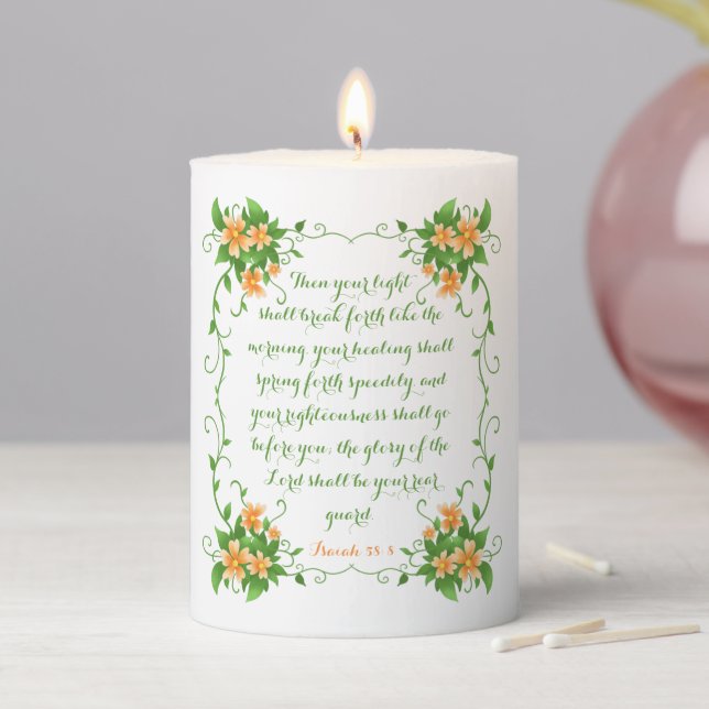 Healing Shall Spring Forth Speedily Bible Verse Pillar Candle (In Situ)