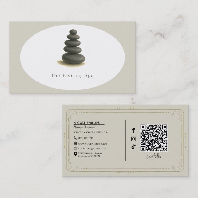 Healing Spa 5 Stones Gray & Beige Modern Business Card (Front/Back)