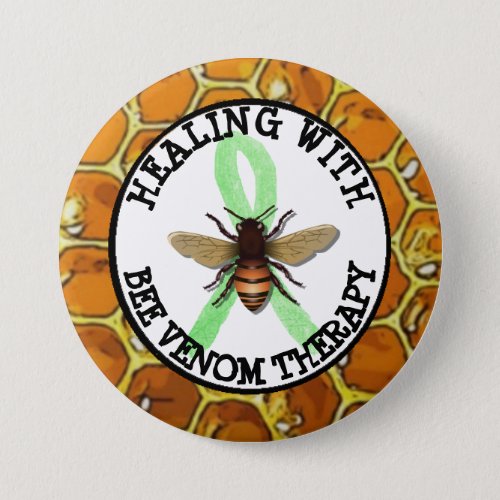 Healing with Bee Venom Therapy Lyme Ribbon Button