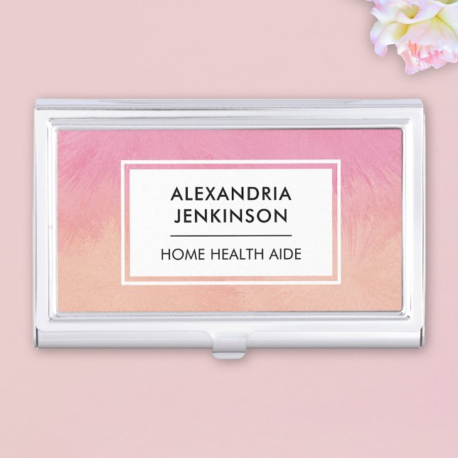 Health Aide Peach Pink Blush Cute Stylish Modern Business Card Case (Creator Uploaded)