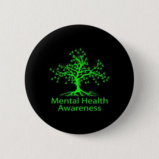 Health Awareness Green Tree Mental Health Awarenes Button (Front)