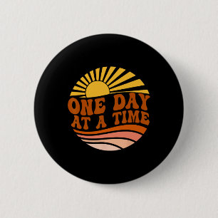 Health Awareness One Day At A Time Retro Sunshine Button