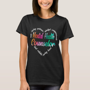 Health Counselor Heart Word Cloud Watercolor Rainb T-Shirt