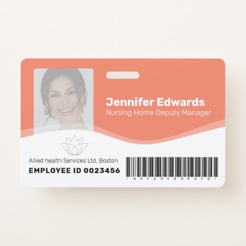 Health essential workers photo ID barcode orange Badge