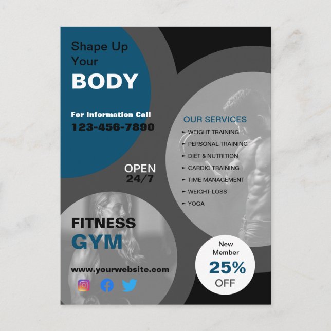 Health & Fitness Gym Business Postcard (Front)