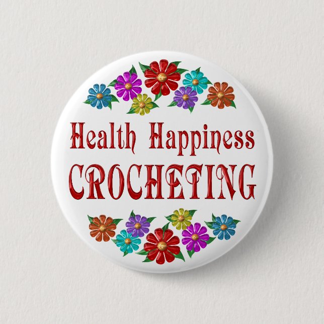 Health Happiness Crocheting Pinback Button (Front)