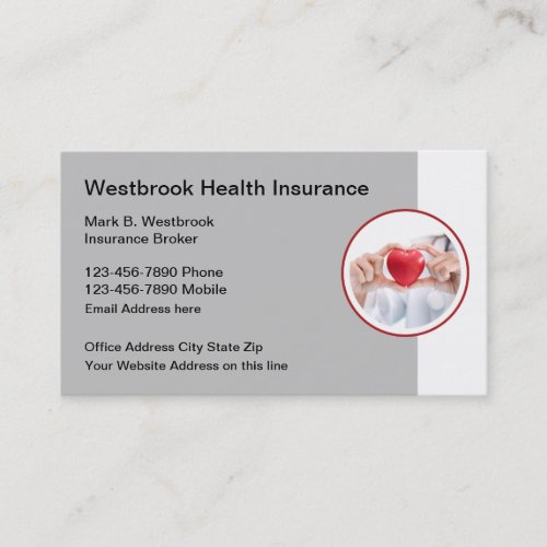 Health Insurance Broker Heart Emblem Business Card