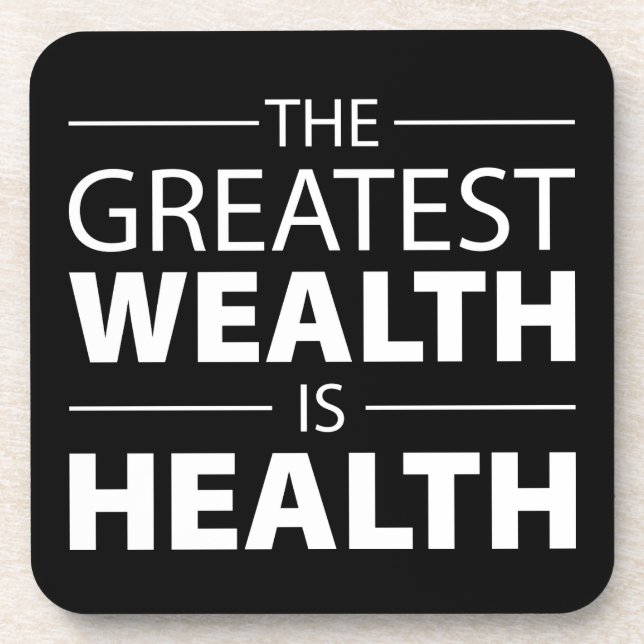 Health Is Wealth, Workout Gym Inspirational Beverage Coaster (Front)