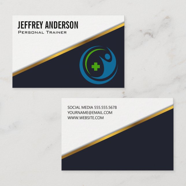 Health Logo | Gold Trim Black Business Card (Front/Back)
