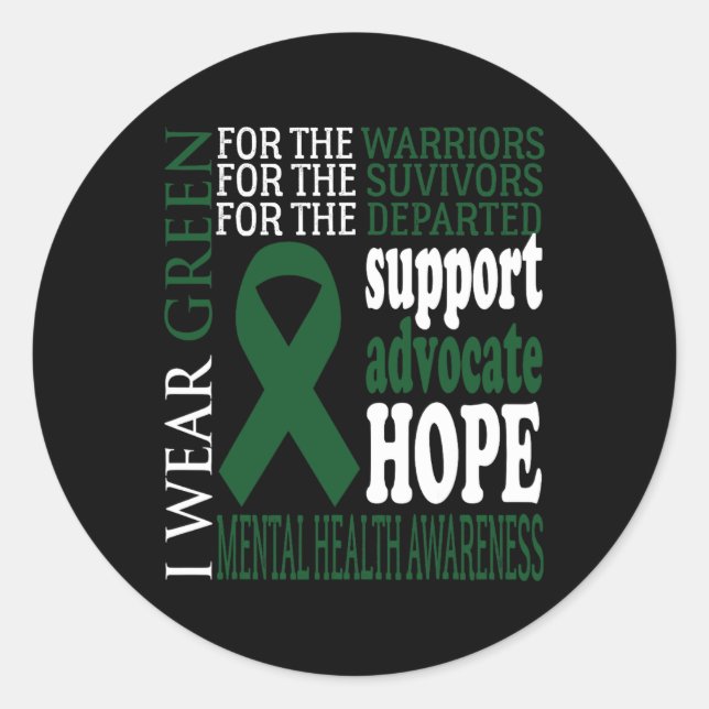 Health Matters Green Ribbon Mental Health Awarenes Classic Round Sticker (Front)