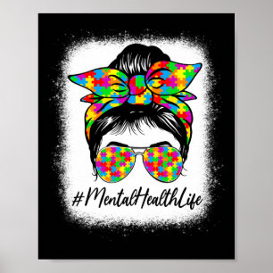 Health Messy Bun Women Supporting Autism Awareness Poster