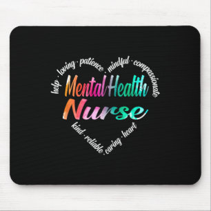 Health Nurse Heart Word Cloud Watercolor Rainbow Mouse Pad
