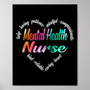 Health Nurse Heart Word Cloud Watercolor Rainbow  Poster