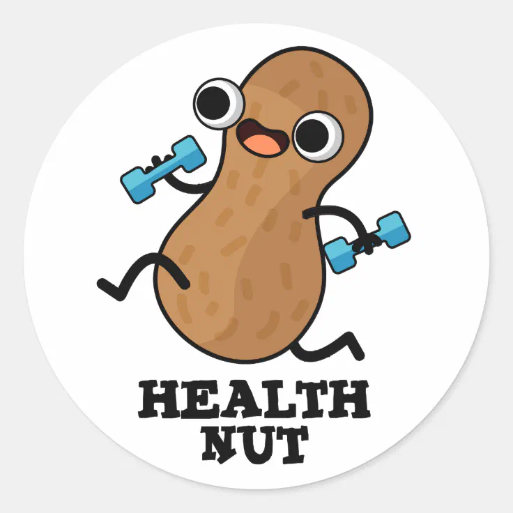 Health Nut Funny Exercise Peanut Pun Classic Round Sticker Zazzle