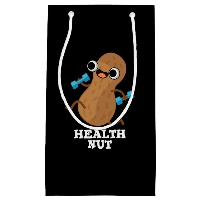 Health Nut Funny Exercise Peanut Pun Dark BG Small Gift Bag (Front)