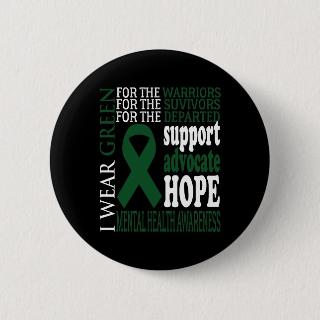 Health Problems Green Ribbon Mental Health Awarene Button (Front)