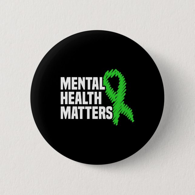 Health Problems Green Ribbon Mental Health Awarene Button (Front)