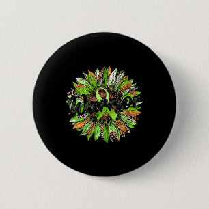 Health Warrior Leopard Sunflower Green Ribbon Retr Button