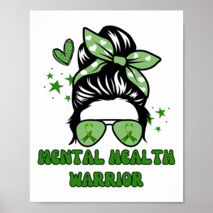 Health Warrior Messy Bun Groovy Leopard Green Ribb Poster