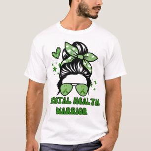 Health Warrior Messy Bun Groovy Leopard Green Ribb T-Shirt