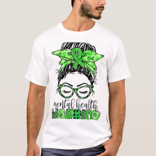 Health Warrior Messy Bun Woman Neurodiversity Emot T-Shirt
