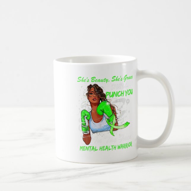 Health Warrior She'll Punch You Ribbon Black Woman Coffee Mug (Right)