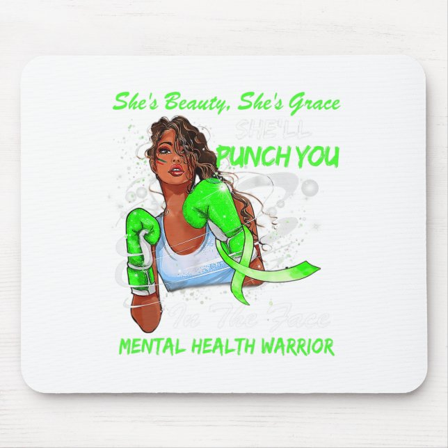 Health Warrior She'll Punch You Ribbon Black Woman Mouse Pad (Front)