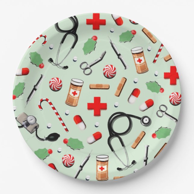Healthcare Christmas Holiday Party Paper Plates (Front)