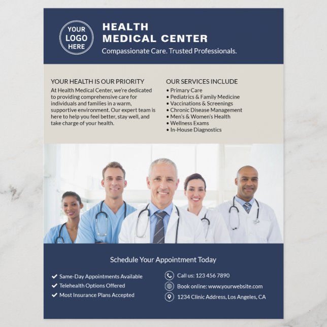 Healthcare Clinic Doctor Custom Logo Photo QR Flyer (Front)