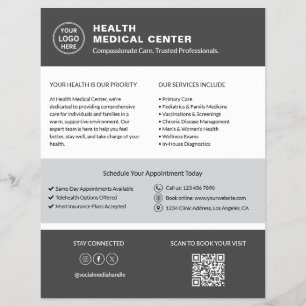 Healthcare Clinic Doctor Custom Logo QR Code Gray Flyer