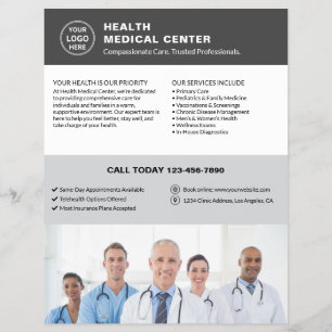 Healthcare Clinic Doctor Logo Photo QR Gray Flyer