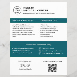 Healthcare Clinic Doctor Logo QR White Teal Flyer