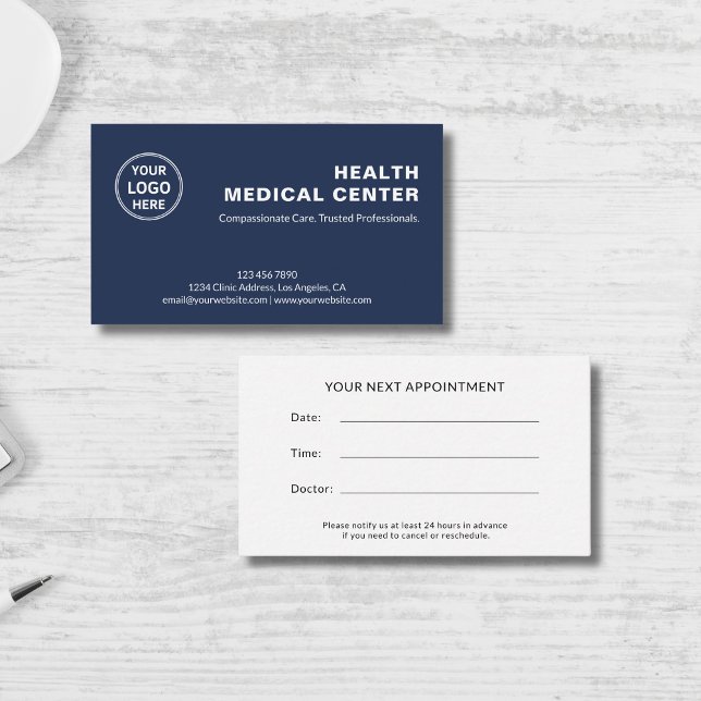 Healthcare Clinic Doctor Navy Blue Professional  Appointment Card (Healthcare Clinic Doctor Navy Blue Professional Appointment Card)